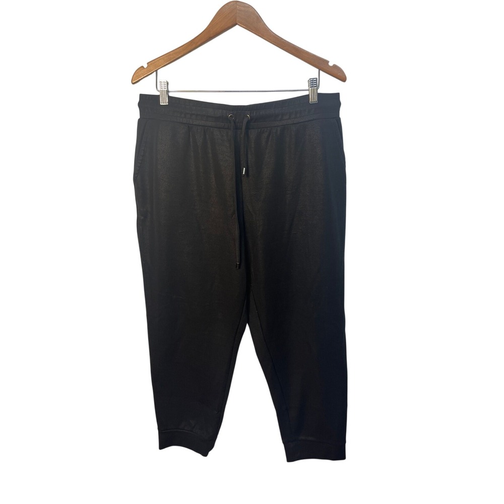 The Limited Women Black Coated Jogger Pants XL LD1Z118 Drawstring Tapered Leg